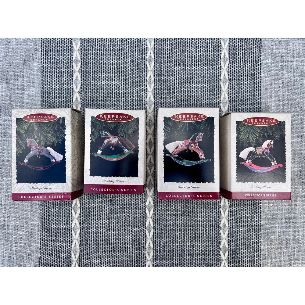 Lot of 4 VTG Hallmark Rocking Horse Christmas Ornaments 93 94 95 96 Collectible